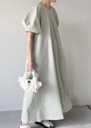 Boho Light Green O Neck Patchwork Cotton Ankle Dress Summer LY2175