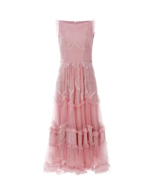 BORA AKSU Lace And Tulle Ruffle Sleeveless A-Line Maxi Dress