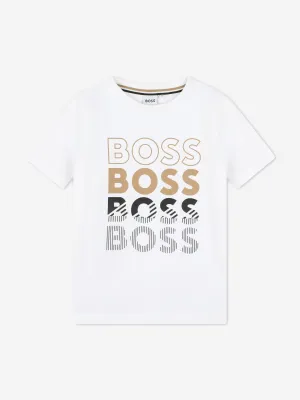 BOSS Boys Multi Logo Print T-Shirt in White