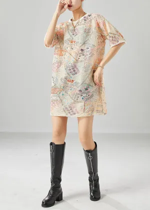 Boutique Apricot Embroideried Sequins Cotton Holiday Dress Summer LY6792