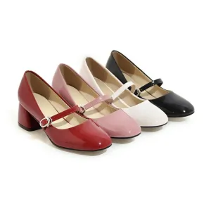 Bow Mary Janes Medium Chunky Heel Shoes for Woman 3138
