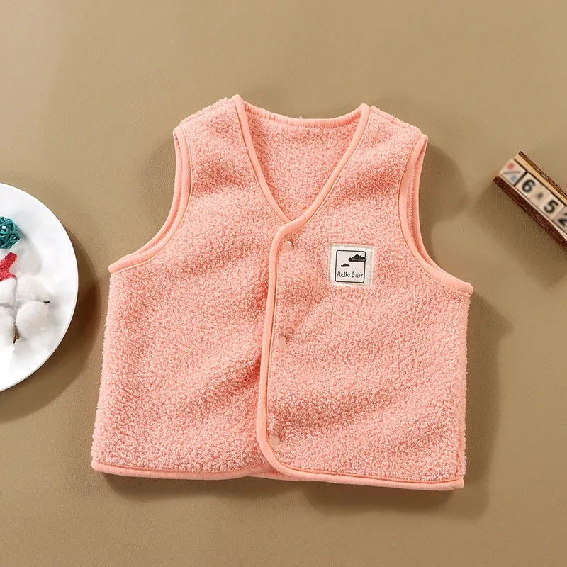 Boy And Girl V-neck Cloudy Velvet Sleeveless Vest Waistcoats 2-12 Years Old Baby Warm Lambswool Vest Coat