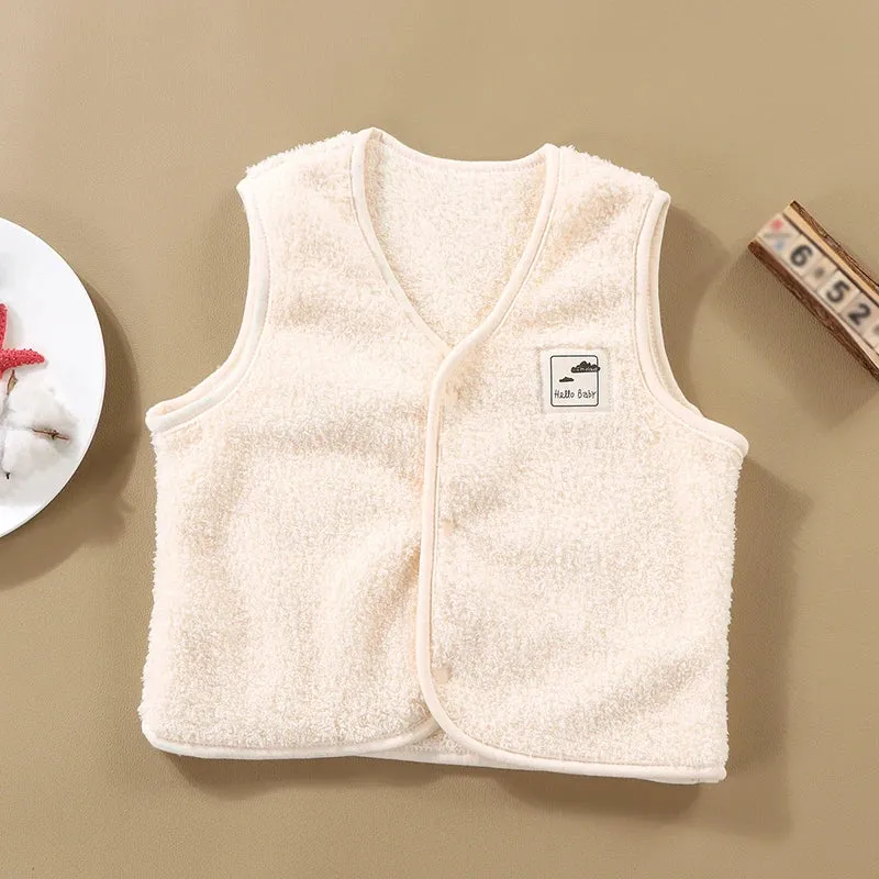 Boy And Girl V-neck Cloudy Velvet Sleeveless Vest Waistcoats 2-12 Years Old Baby Warm Lambswool Vest Coat