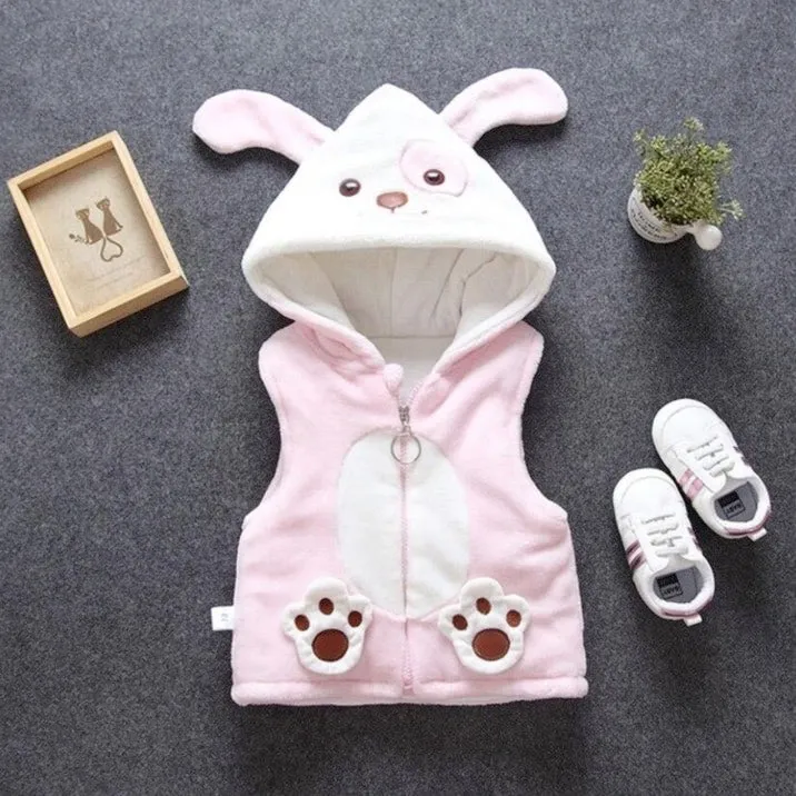Boys And Girls  Fluffy Cartoon Hooded Vest