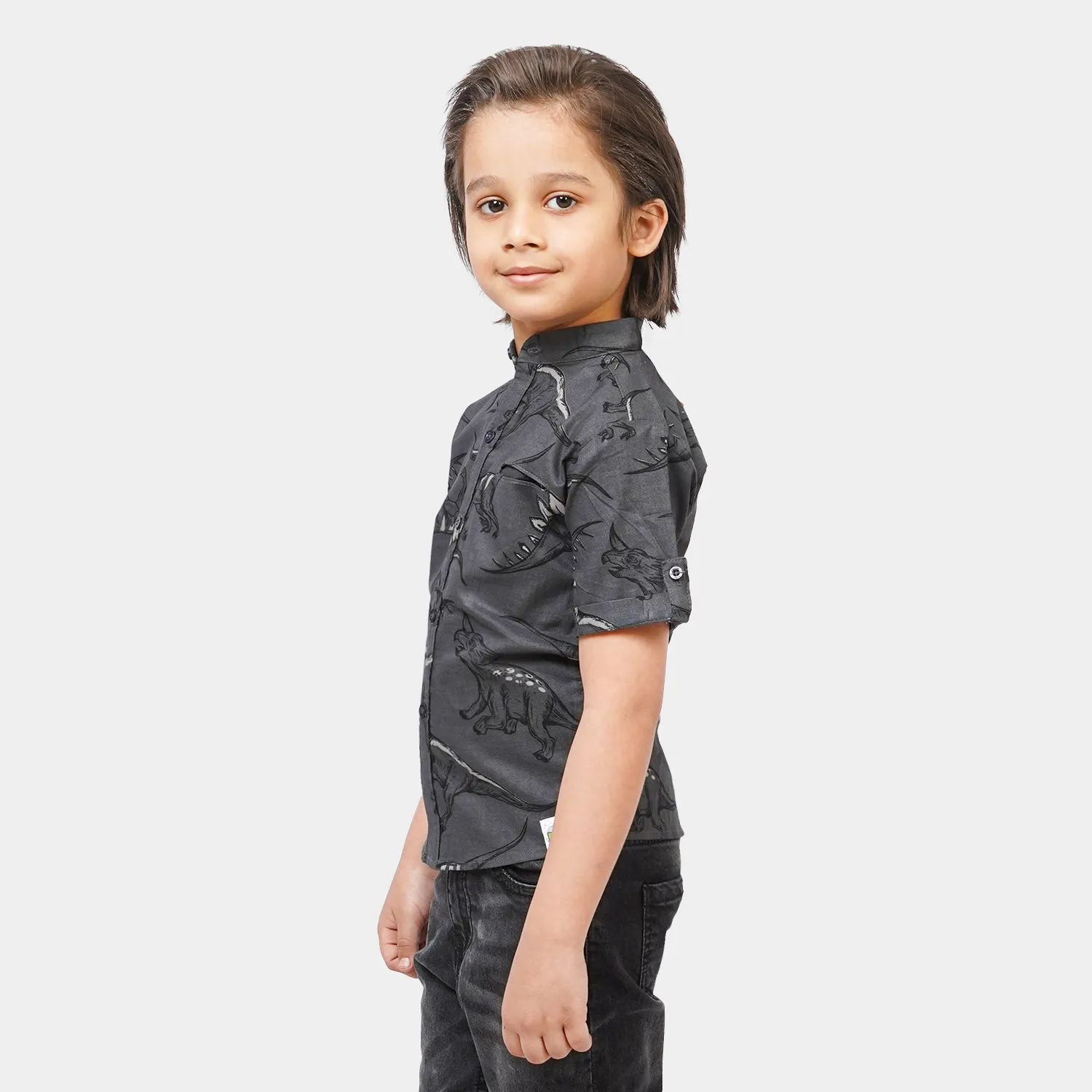 Boys Cotton Casual Shirt Dinosaurs | Grey