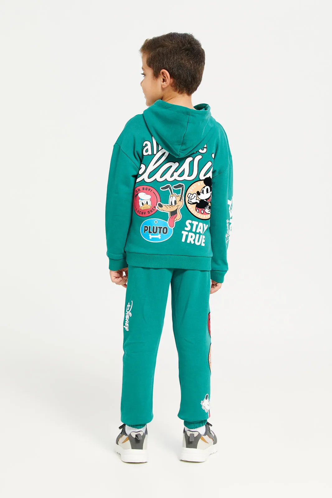Boys Green Disney Print Fleece Hooded Jog Set (2 Piece)