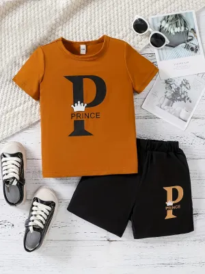 Boys "Prince" Outfit Short Sleeves Round Neck T-shirt & Shorts*