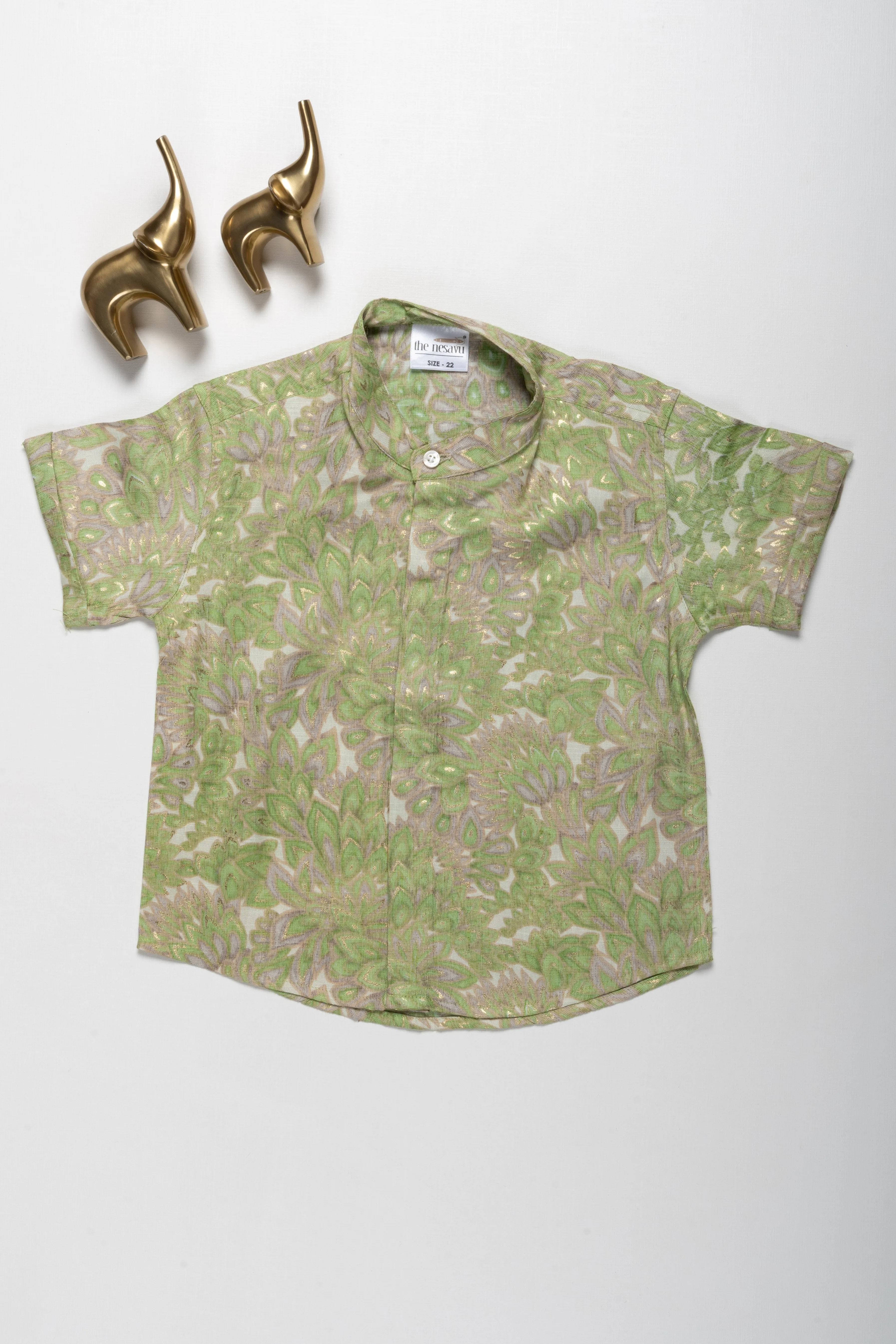 Boys Rayon Shirt with Green Floral Pattern - Stylish and Comfortable