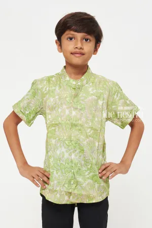 Boys Rayon Shirt with Green Floral Pattern - Stylish and Comfortable