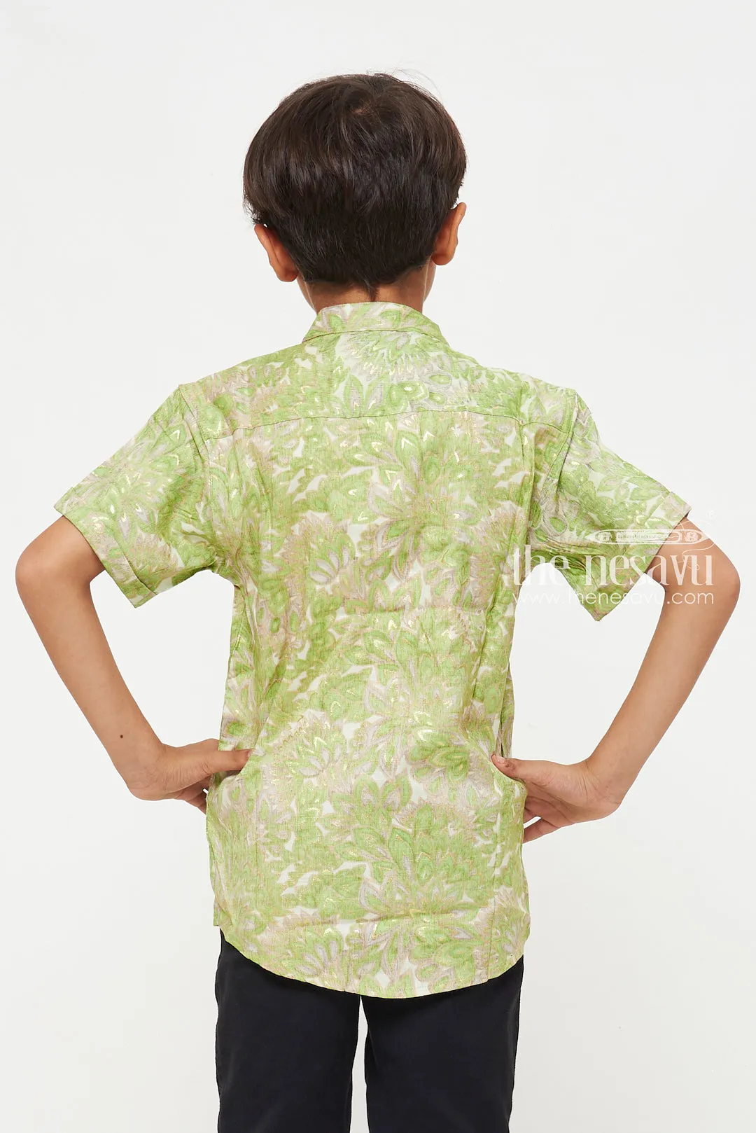 Boys Rayon Shirt with Green Floral Pattern - Stylish and Comfortable