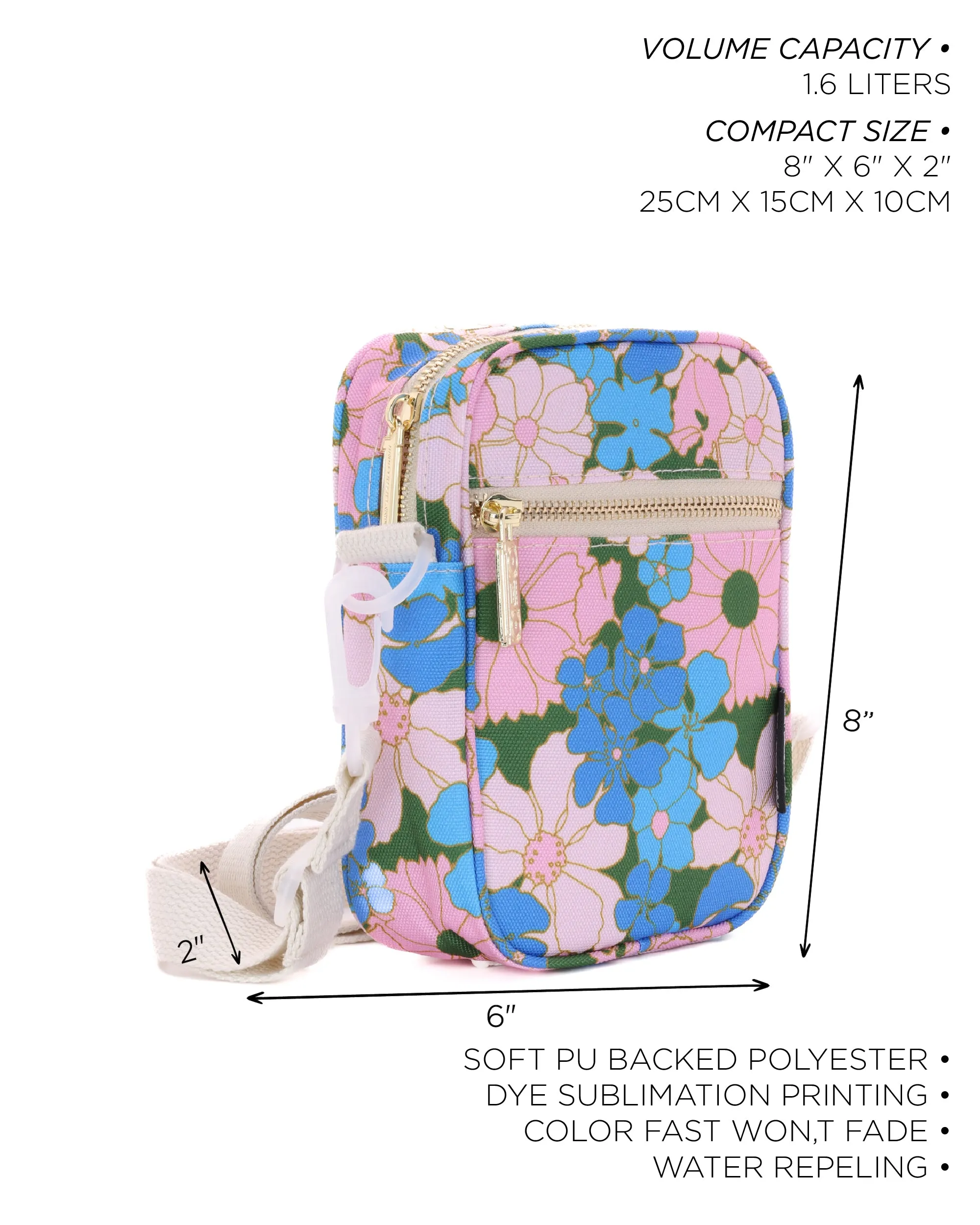 Brick Bag | Mini Crossbody | Recycled RPET | Floral Pink Blue