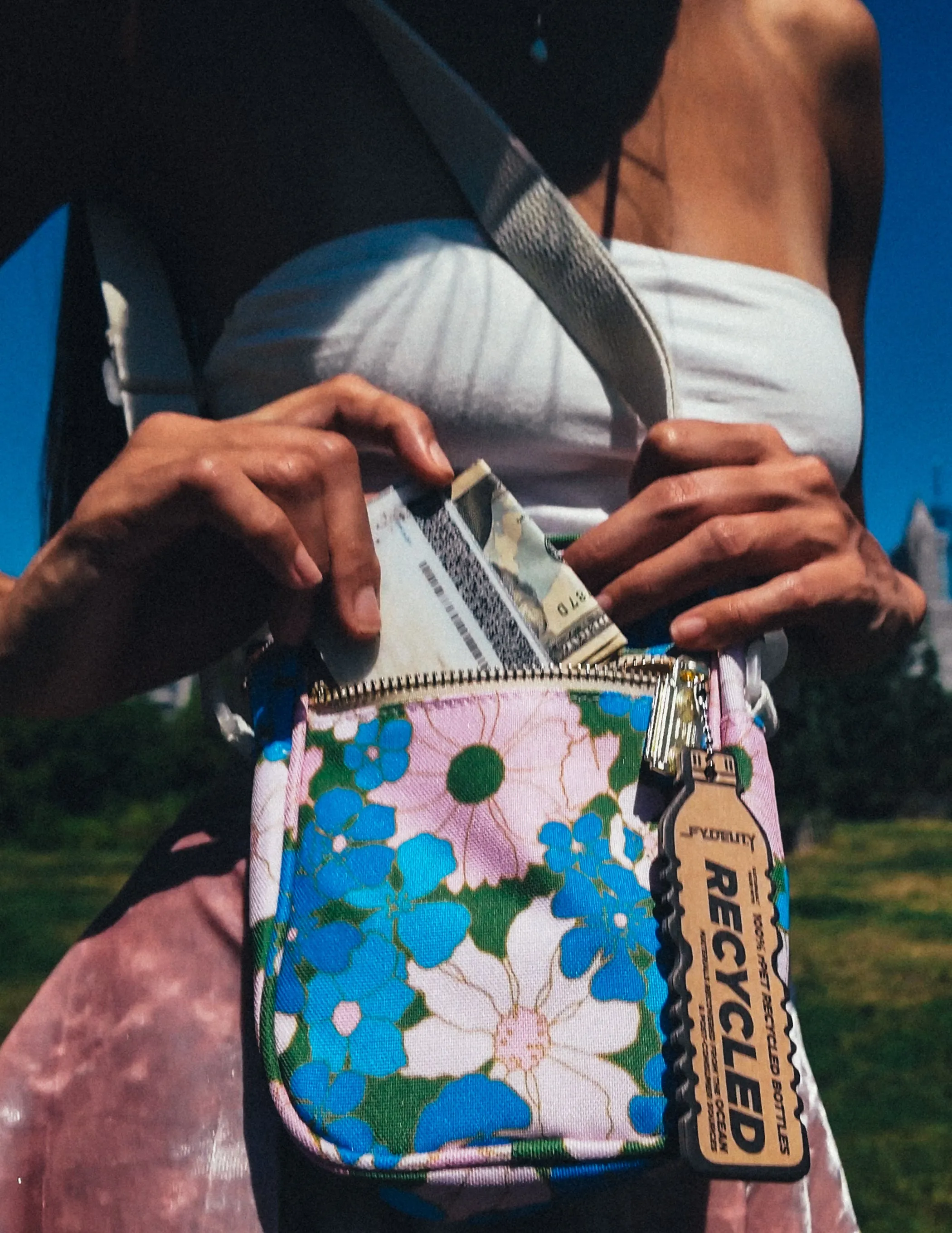 Brick Bag | Mini Crossbody | Recycled RPET | Floral Pink Blue