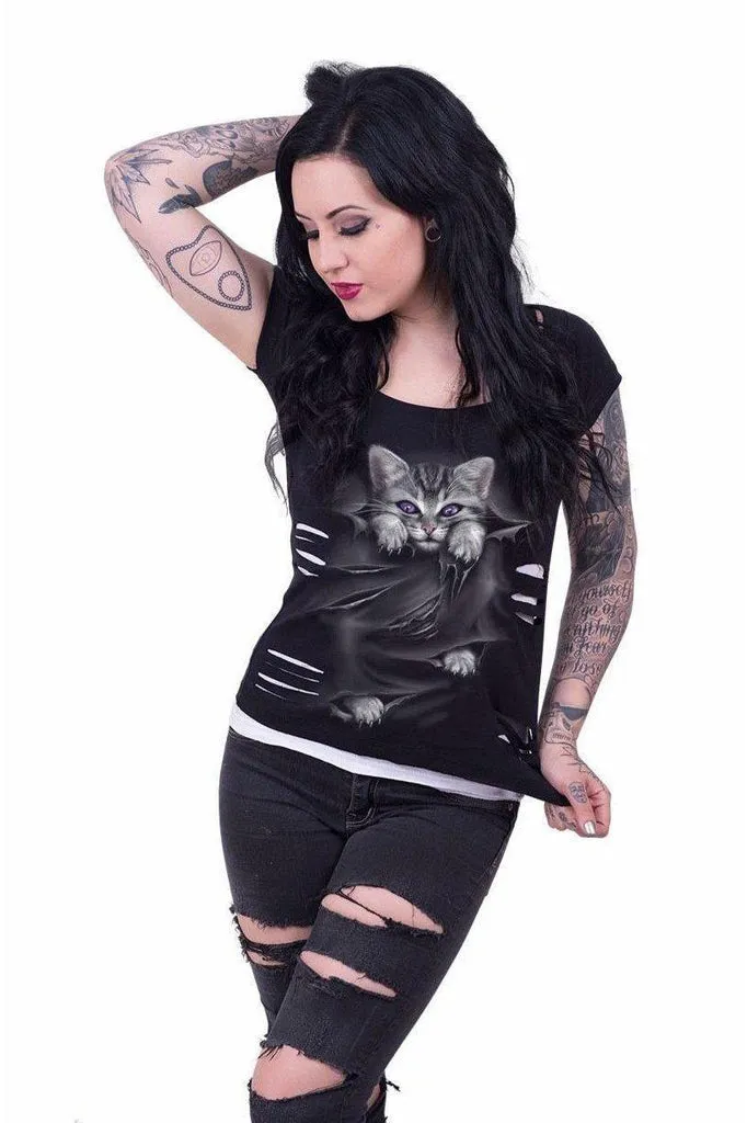 Bright Eyes - 2In1 White Ripped Top Black