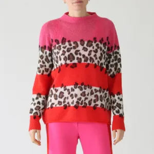 Bright Fire Red Alpaca Blend Leopard Sweater