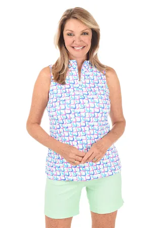 Bright Waves UPF50  Sleeveless Zip Top