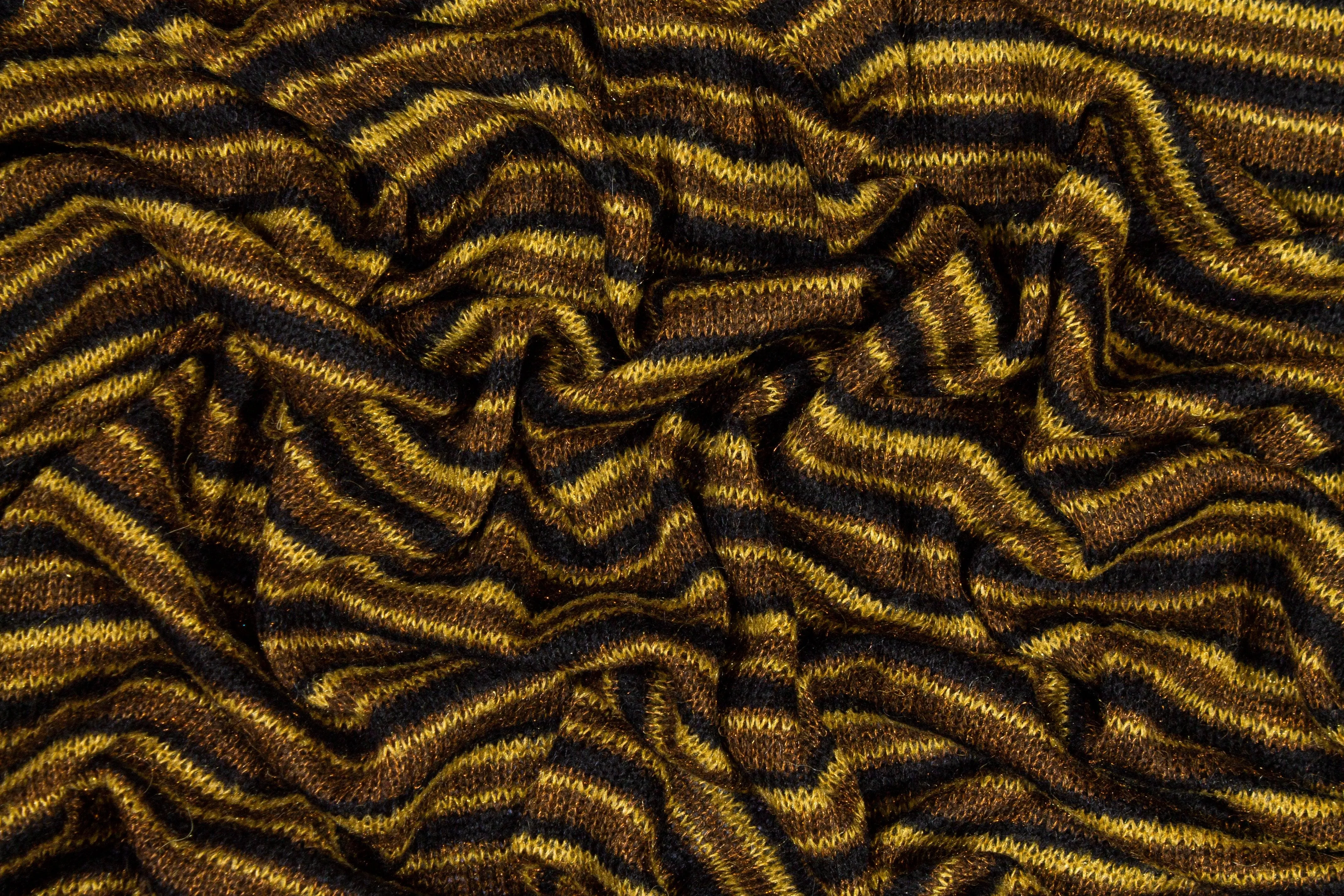 Brown and Black Striped Poly Wool Jersey Knit