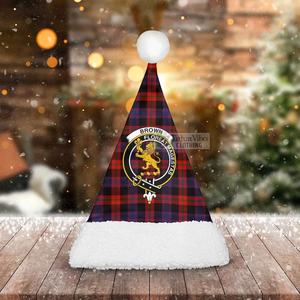 Brown (Broun) Tartan Christmas Santa Hats with Family Crest