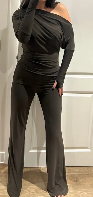 Brown Off Shoulder Suit