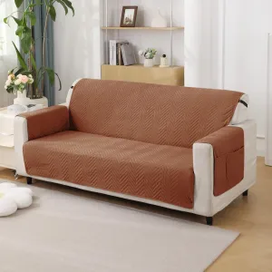 Brown Quilted Sofa Mat Cover with Pockets | Non Slip & Full Fitted | 1/2/3 Seater