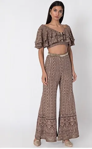 Brown Sharara & Butterfly Bustier Set