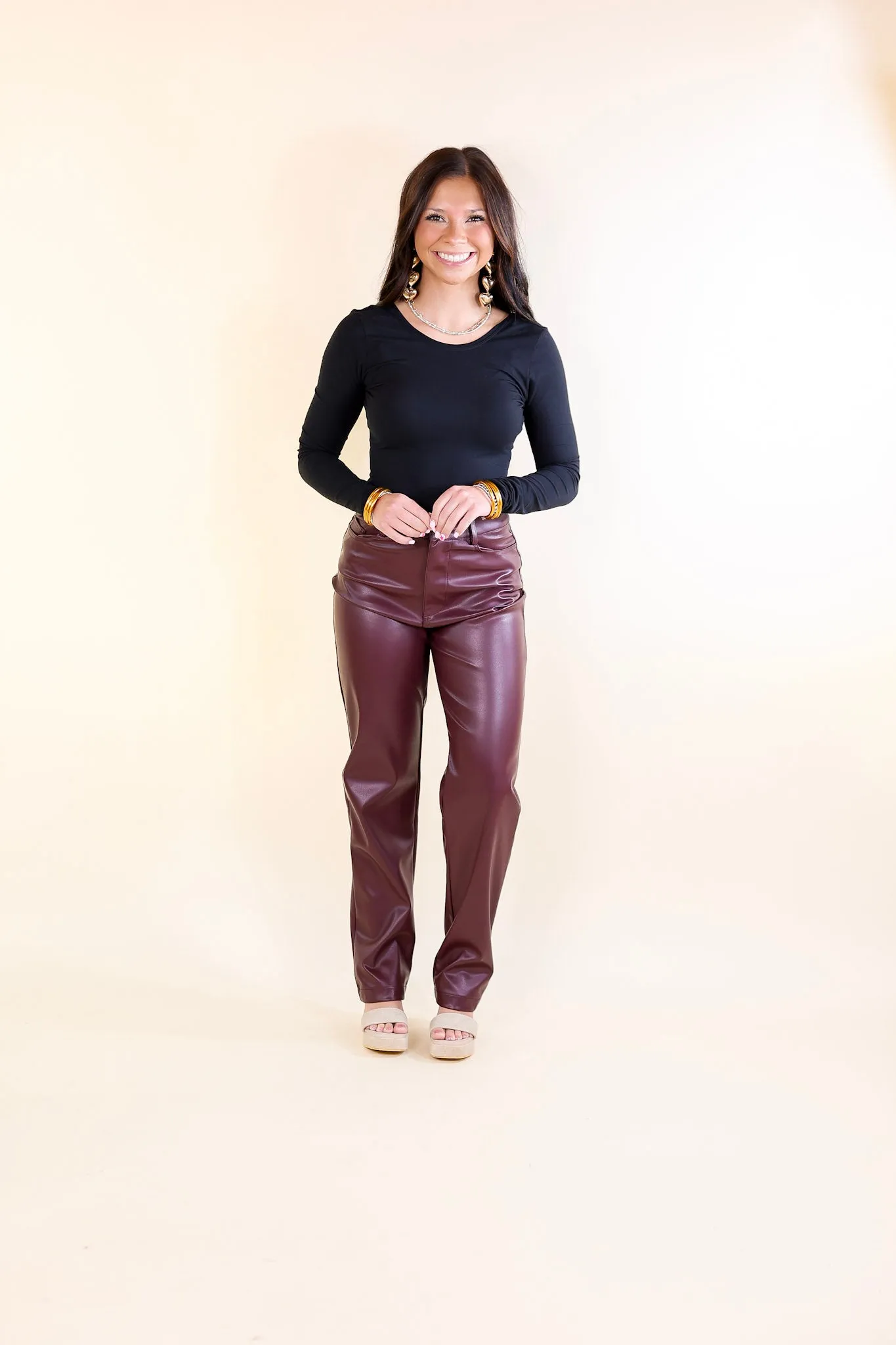 BuddyLove | Gomez Vegan Leather Pants in Wine (Maroon)
