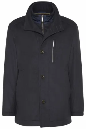 Bugatti High Collar Coat with Inner Vest Detail - Navy