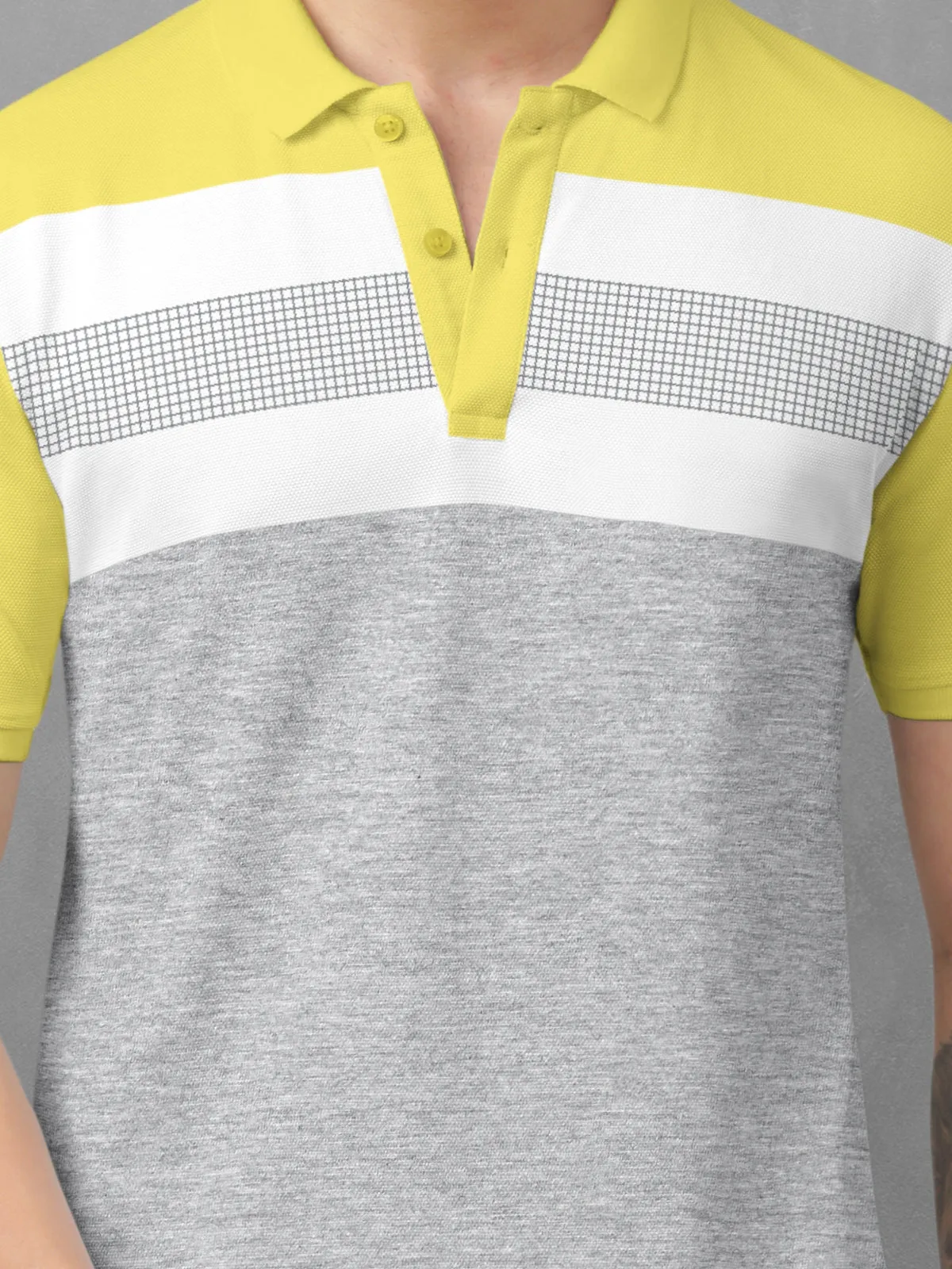 BULLMER Corn Yellow Trendy Printed Half Sleeve Polo T-shirt for Mens