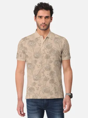 BULLMER Oat Meal Trendy Printed Half Sleeve Polo T-shirt for Mens