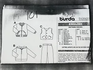 Burda 9672 Sewing Pattern PARTIALLY CUT Childrens' Jacket, Vest, & Pants