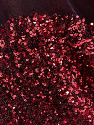 Burgundy Mermaid Stretch Velvet Sequin Fabric