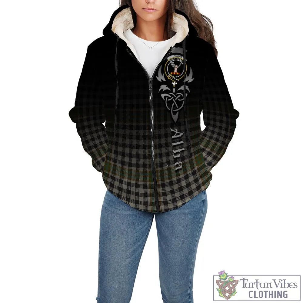 Burns Check Tartan Sherpa Hoodie Featuring Alba Gu Brath Family Crest Celtic Inspired