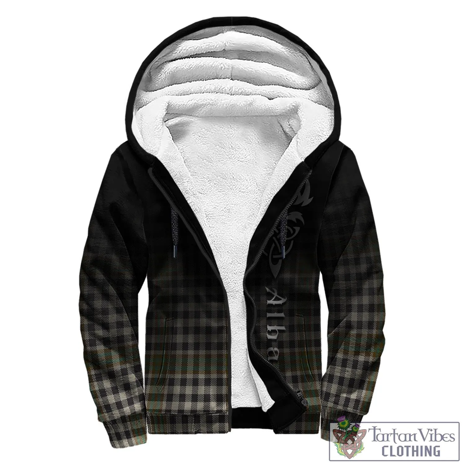 Burns Check Tartan Sherpa Hoodie Featuring Alba Gu Brath Family Crest Celtic Inspired