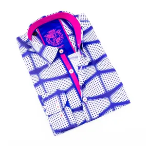 Button Down Print Shirt W/Fuchsia Trim
