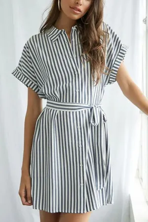 Button Stripe Beleted Mini Dress