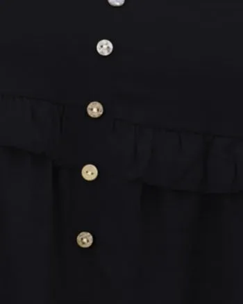 Button-Up Front Ruffle Solid Color Blouse | Black