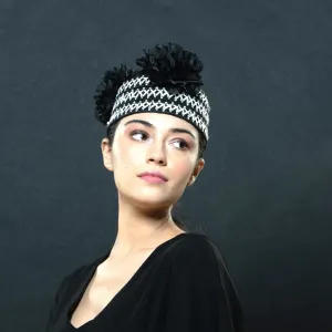 BW4438-Black and White Pillbox Dress Hat