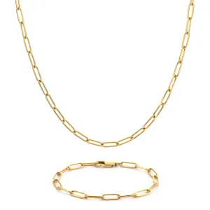 C011G Oval Paperclip Link Chain Necklace and Bracelet Set