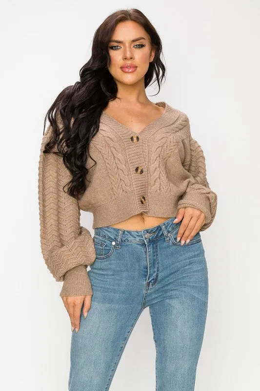 CABLE KNIT SWEATER BUTTONS SHORT CARDIGAN
