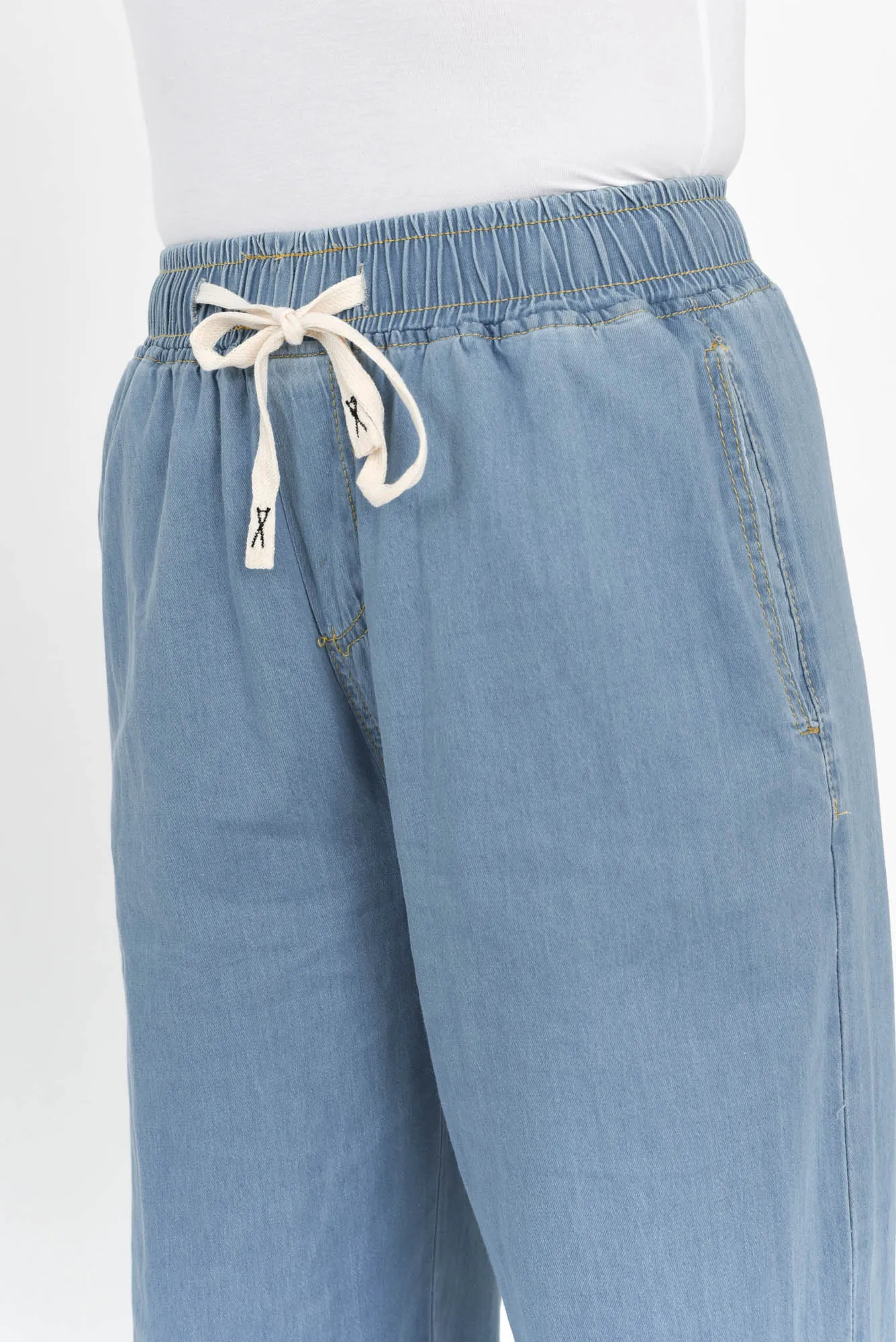 Caden Blue Chambray Cotton Tie Pants