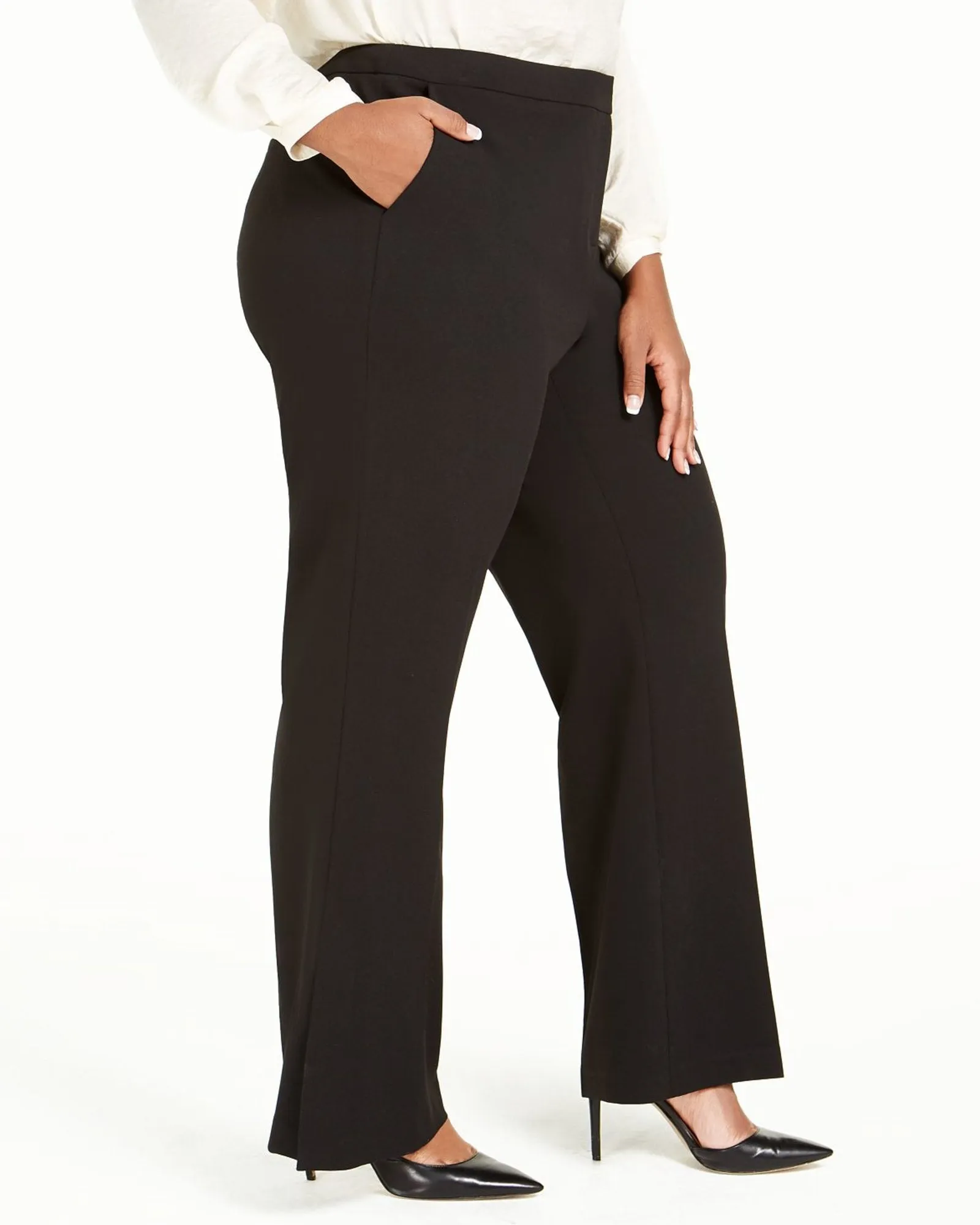 Calvin Klein Women's  Slit Wide Leg Pants Black  24W | Black