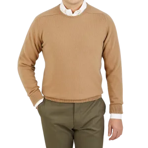 Camel Beige Crew Neck Cashmere Sweater