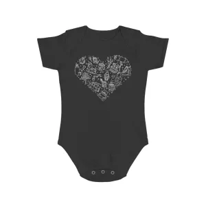 Camping Illustration Heart 100% Cotton Short Sleeve Baby Bodysuit