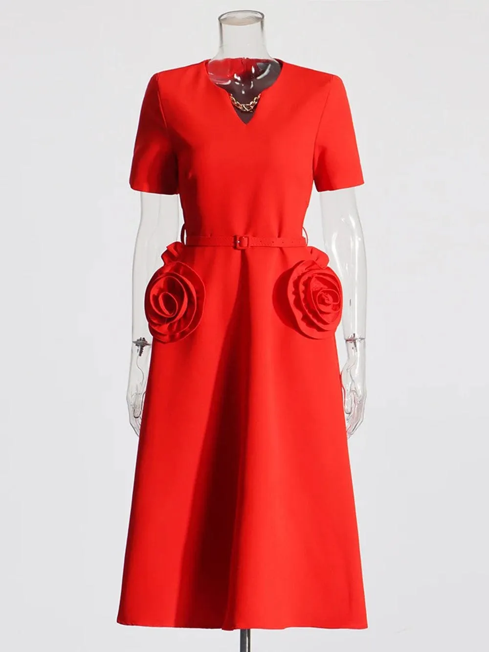 Camryn Applique Belt Slim Midi Dress