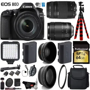 Canon EOS 80D DSLR Camera with 18-135mm is STM Lens & 75-300mm III Lens   LED   UV FLD CPL Filter Kit Deluxe Bundle