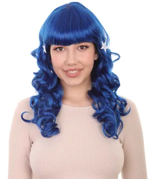 Carnival Womens Wig | Blue Long Curly Party Event Ready Cosplay Halloween Wig | Premium Breathable Capless Cap