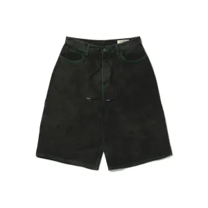 CARPENTER LOOSEFIT DENIM SHORT PANTS BLACK GREEN STITCH