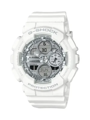 Casio G Shock Mid Duo Island Vaca S/Watch Alarm 200MSilver Face White Resin Band GMAS140VA-7A