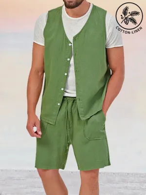 Casual Cotton Linen Vest Sets