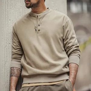 Casual Henry Collar Men's Sweatshirt with Clean-fit Long Sleeves