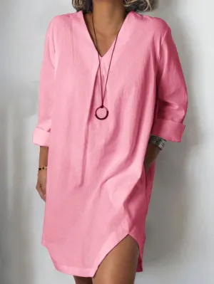 Casual Long Sleeve Cotton Solid Casual Dress
